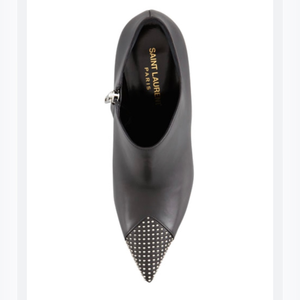 Saint Laurent Black Leather Studded Pointed Toe Ankle Booties Size: 7.5